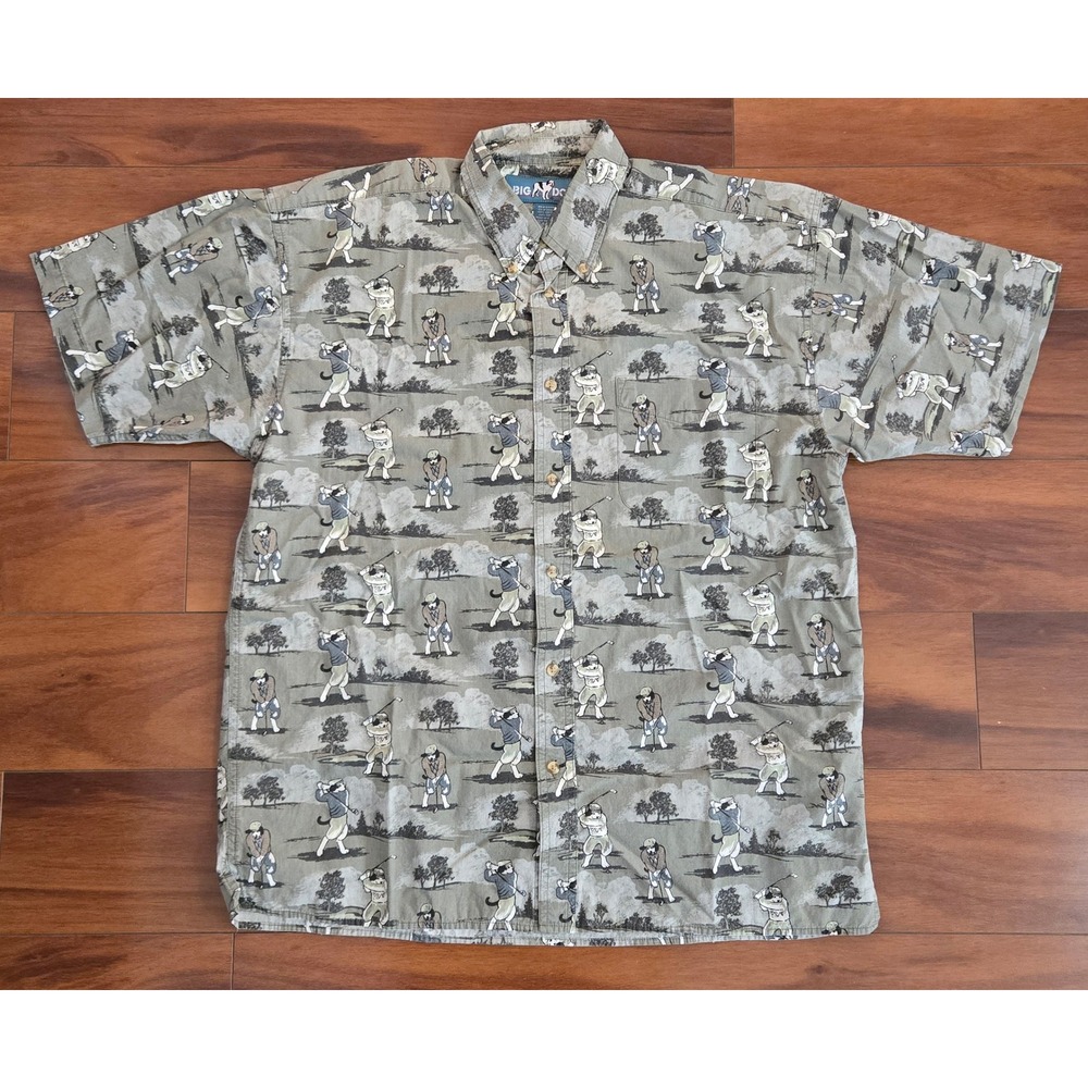 Big Dogs Men's Short Sleeve Button Down Dog Golf Print Shirt Size S/M